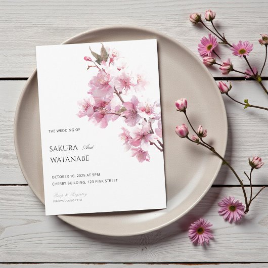 Invitation Blush Pink Cherry Blossom Flower Japanese Wedding