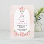Invitation Blush Pink Christian Baby Shower with Gold Cross (Debout devant)