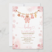 Invitation Blush Pink Clothesline Cold Outside Baby Shower (Devant)
