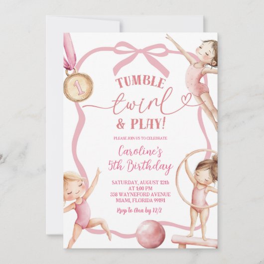 Invitation Blush Pink Coquette Gymnastic Medalist Birthday (Devant)