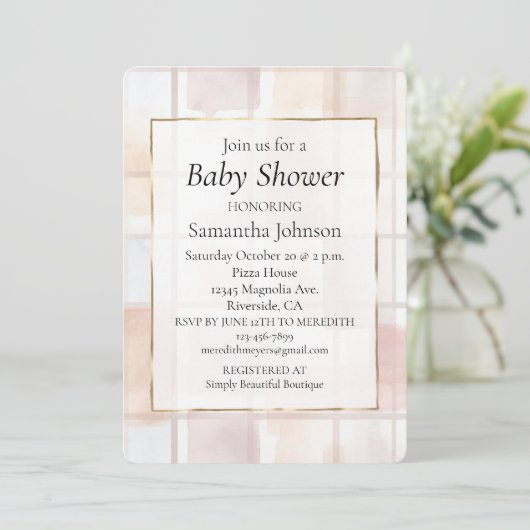 Invitation Blush Pink Cream Abstract Squares Baby Shower (Debout devant)