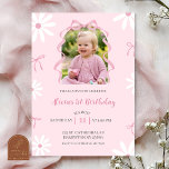 Invitation Blush Pink Daisy Bow Girl 1st Birthday with photo<br><div class="desc">Blush Pink Daisy Coquette Bow Girl 1st Birthday Invitation,  Girl First Birthday With Photo Invite,  Editable Kids Birthday Party</div>