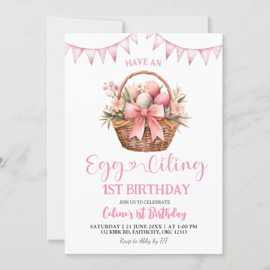 Invitation Blush Pink Eggciting Birthday (Devant)