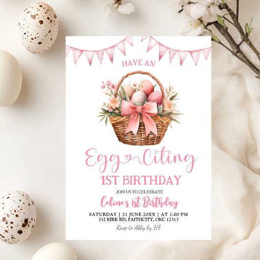 Invitation Blush Pink Eggciting Birthday