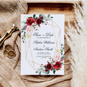 Invitation Blush Pink et Burgundy Rose Enregistrer la date