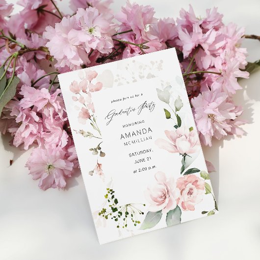 Invitation Blush Pink & Eucalyptus Floral Graduation Party