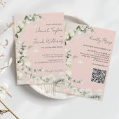Invitation Blush PInk Eucalyptus QR Code Mariage