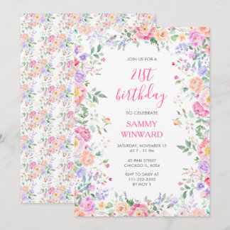 Invitation Blush Pink Floral 21st Birthday Wildflower Party