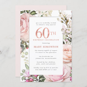 Invitation Blush Pink Floral 60e fête anniversaire