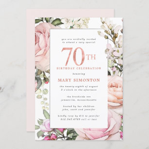 Invitation Blush Pink Floral 70e fête d'anniversaire