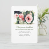 Invitation Blush Pink Floral 70e fête d'anniversaire (Debout devant)
