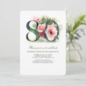 Invitation Blush Pink Floral 80e fête d'anniversaire (Debout devant)