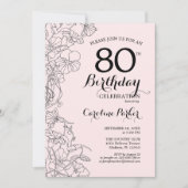 Invitation Blush Pink Floral 80e fête d'anniversaire (Devant)