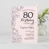Invitation Blush Pink Floral 80e fête d'anniversaire (Debout devant)