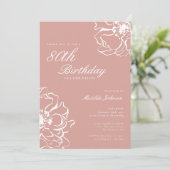 Invitation Blush Pink Floral 80e fête d'anniversaire (Debout devant)