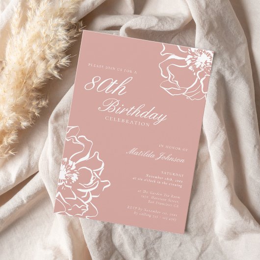 Invitation Blush Pink Floral 80e fête d'anniversaire