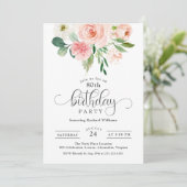 Invitation Blush Pink Floral 80e fête d'anniversaire (Debout devant)
