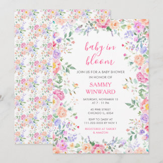 Invitation Blush Pink Floral Baby in Bloom Shower Wildflower