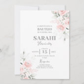 Invitation Blush Pink Floral Baptême fille Espagnol invitatio (Devant)