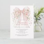 Invitation Blush Pink Floral Bow Girl Baby Shower (Debout devant)