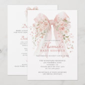 Invitation Blush Pink Floral Bow Girl Baby Shower (Devant / Derrière)