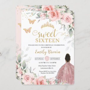 Invitation Blush Pink Floral Brown Princess Sweet Sixteen