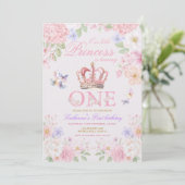 Invitation  Blush Pink Floral Butterfly Princess 1st Birthday (Debout devant)