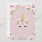 Invitation Blush Pink Floral Cute Unicorn 1er Anniversaire (Dos)
