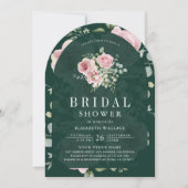 Invitation Blush Pink Floral Emerald Green Bridal Shower (Devant)