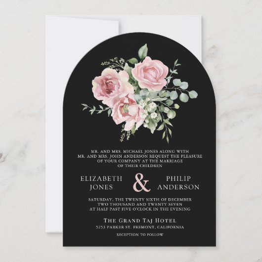 Invitation Blush Pink Floral Eucalyptus Black QR Code Wedding (Devant)
