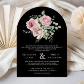 Invitation Blush Pink Floral Eucalyptus Black QR Code Wedding