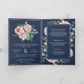 Invitation Blush Pink Floral Eucalyptus Navy Blue Wedding (Intérieur)
