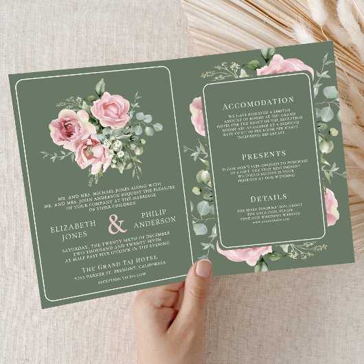 Invitation Blush Pink Floral Eucalyptus Sage Green Wedding