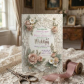 Invitation Blush Pink Floral Faux Laser Cut Lace Wedding