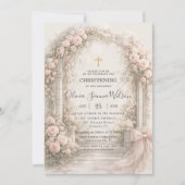 Invitation Blush Pink Floral Garden Bow Baptism Christening (Devant)