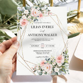 Invitation Blush Pink Floral Gold Geometric Estate Wedding 