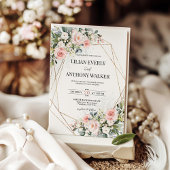 Invitation Blush Pink Floral Gold Geometric Estate Wedding 