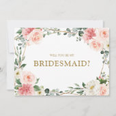 Invitation Blush Pink Floral Gold Serez-vous ma servante (Devant)