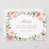 Invitation Blush Pink Floral Gold Serez-vous ma servante (Dos)
