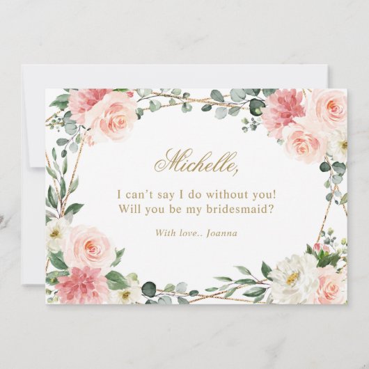 Invitation Blush Pink Floral Gold Serez-vous ma servante (Dos)