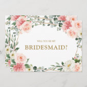 Invitation Blush Pink Floral Gold Serez-vous ma servante (Devant / Derrière)