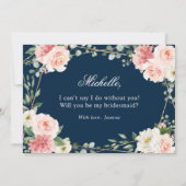 Invitation Blush Pink Floral Navy Seras-tu ma servante d'honn (Dos)