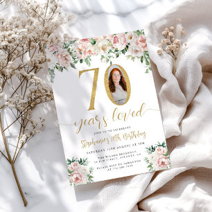 Invitation Blush Pink Floral Photo 70e Anniversaire Invitatio