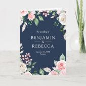 Invitation Blush Pink Floral QR Code Navy Blue Wedding (Devant)