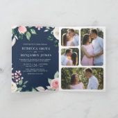Invitation Blush Pink Floral QR Code Navy Blue Wedding (Intérieur)