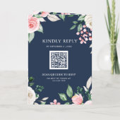 Invitation Blush Pink Floral QR Code Navy Blue Wedding (Dos)