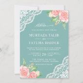 Invitation Blush pink Floral Soft Pastel Teal Muslim Wedding (Devant)