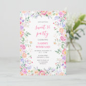 Invitation Blush Pink Floral Sweet 16 Wildflower Party (Debout devant)