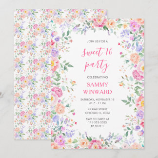 Invitation Blush Pink Floral Sweet 16 Wildflower Party
