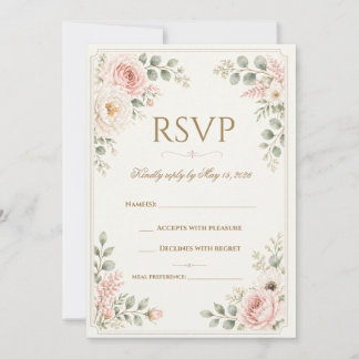 Invitation Blush Pink Floral Watercolor Wedding RSVP Card 